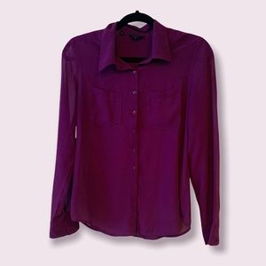 Guess sheer purple button down blouse shirt